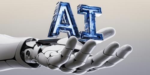 Mano robótica sujetando IA